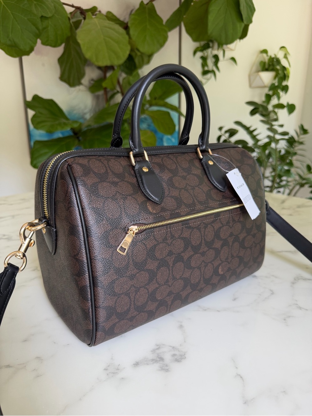 NWT Coach Rowan Large Satchel Crossbody Bag Signature Canvas Walnut Black CEY74 - Picture 4 of 12
